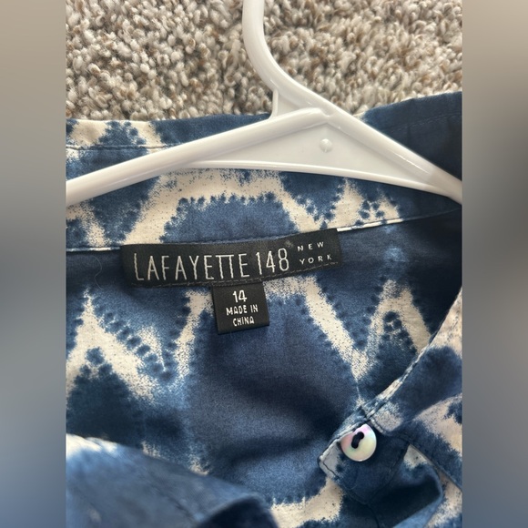 Lafayette 148 Tunic Top Geometric Batik Print Button Front Size 14 Belted - Picture 5 of 11